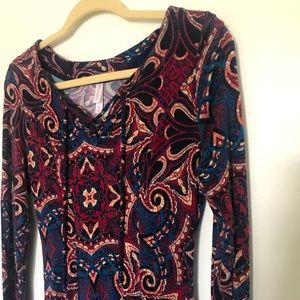 xhilaration size medium long sleeve dress cotton body shaping pattern